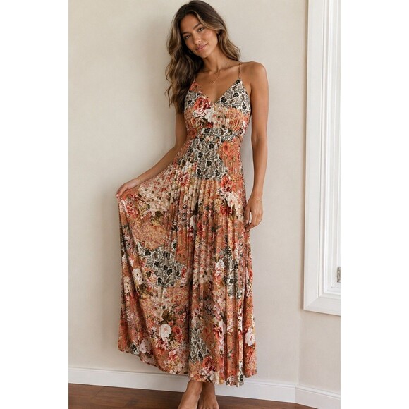 Jessica Simpson Dresses & Skirts - Jessica Simpson Floral Patchwork Pleated Maxi Dress – Size XL